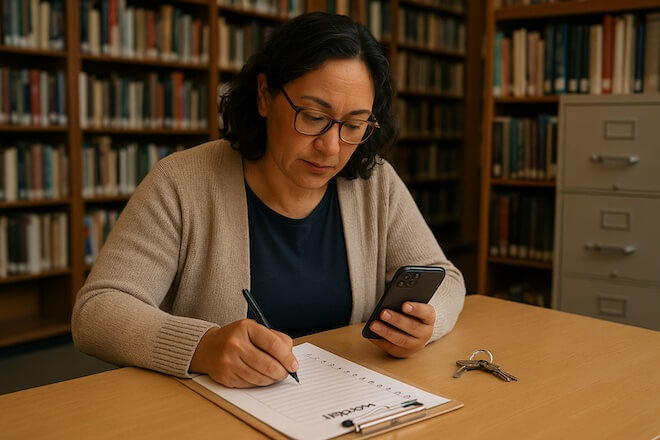 library-lady-writing