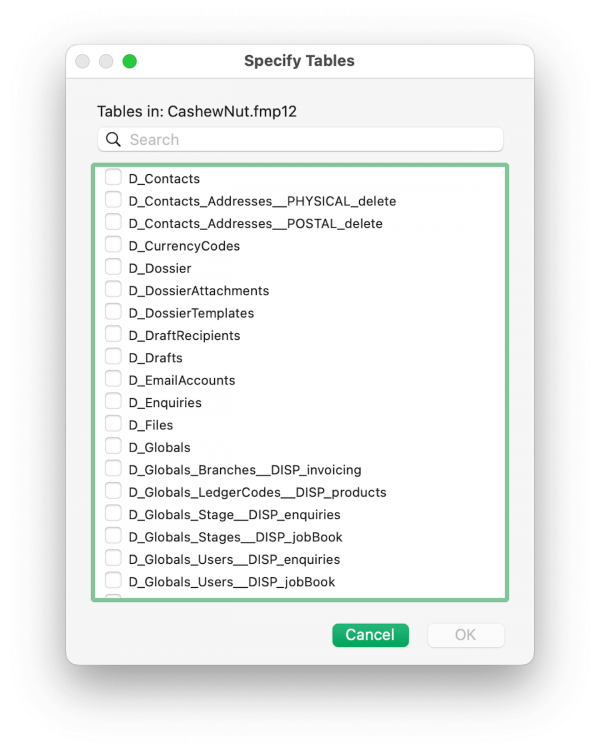 specify tables