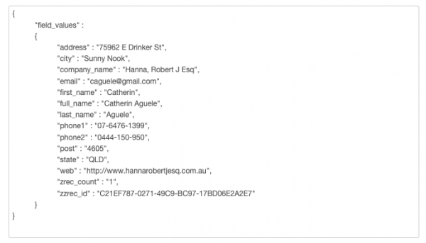 Example of Record data JSON debugging reports 1