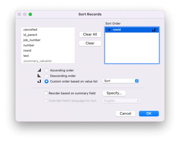 The Sort Dialog Sort Dialog