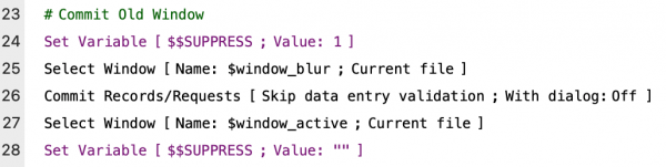 Suppressing script from firing on window switches during script multi window record locking 6