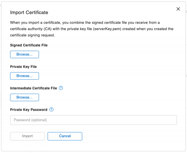 FileMaker Server Import Certificate Dialog FileMaker Server Import Certificate Dialog