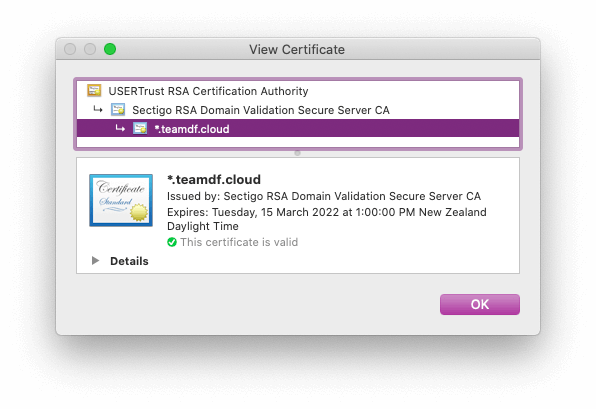 Certificate Window Certificate Window