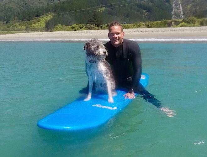 Andy and his dog out for a surf Andy and his dog out for a surf